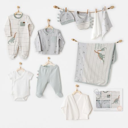 Andywawa Erkek Bebek Hastane Çıkışı 10 Pcs Newborn Set Mummy Snuggle Saurus