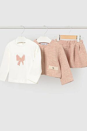 Mayoral Kışlık Kız Bebek Bluz Etek Ceket Set Pembe