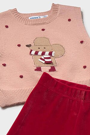 Mayoral Kışlık Kız Bebek Bluz Pantolon Süveter Set Kırmızı - 4