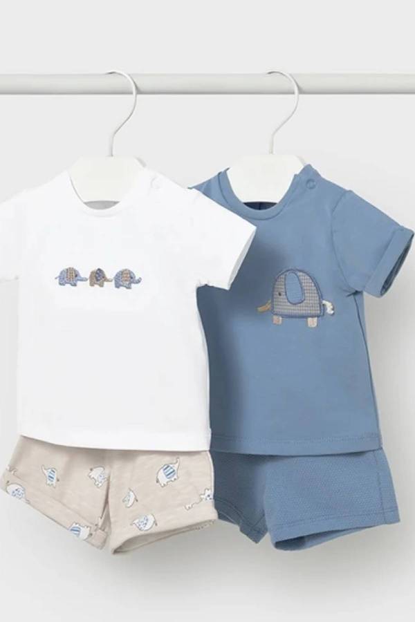 Mayoral Yazlık Erkek Bebek Kısa Kol T-shirt Şort 4'lü Set Mavi - 1