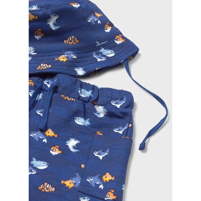 Mayoral Yazlık Erkek Bebek Kısa Kol T-shirt Şort Şapka 3'lü Set Lacivert - 6