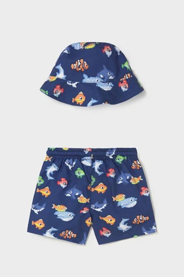Mayoral Yazlık Erkek Bebek Şort Mayo Şapka Set Lacivert - 1