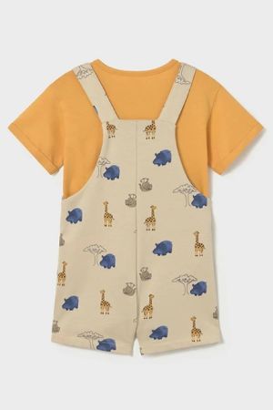 Mayoral Yazlık Erkek Bebek T-shirt Kısa Salopet Tulum Set Bej - 2