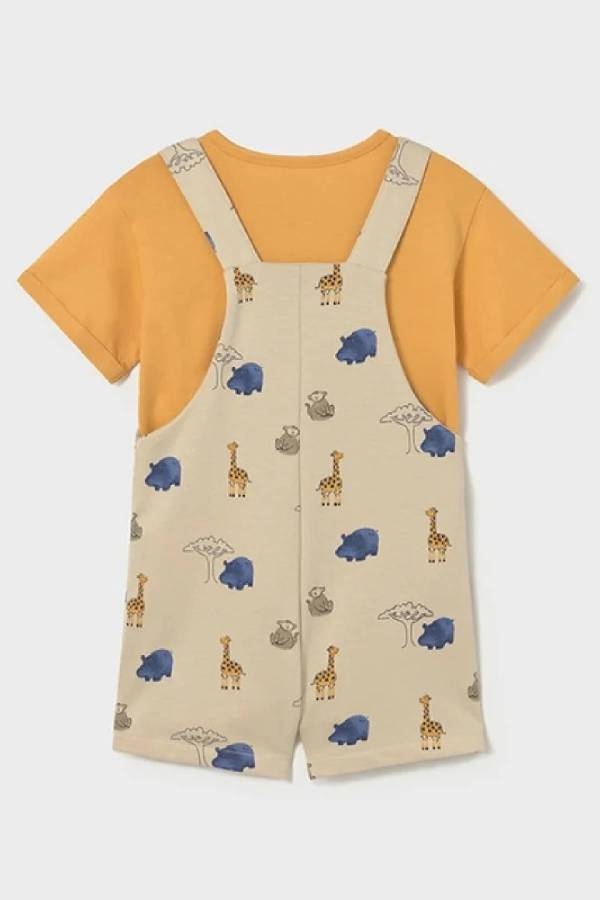 Mayoral Yazlık Erkek Bebek T-shirt Kısa Salopet Tulum Set Bej - 2