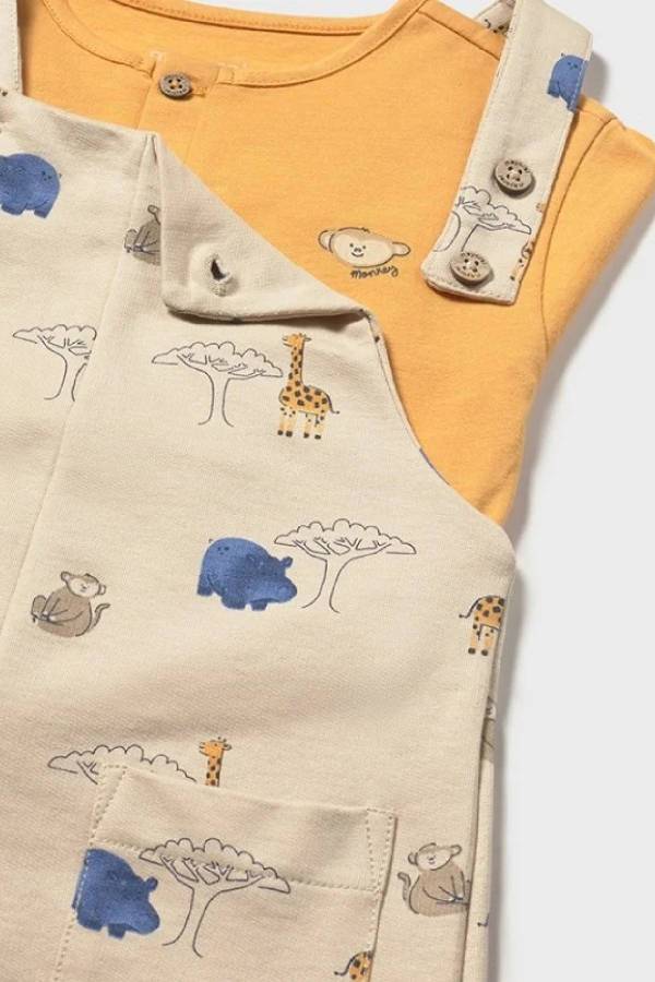 Mayoral Yazlık Erkek Bebek T-shirt Kısa Salopet Tulum Set Bej - 3