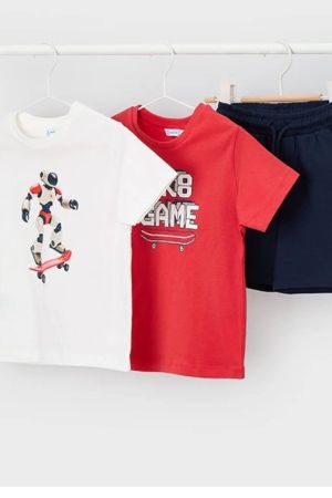 Mayoral Yazlık Erkek T-shirt Şort Üçlü Set Kırmızı