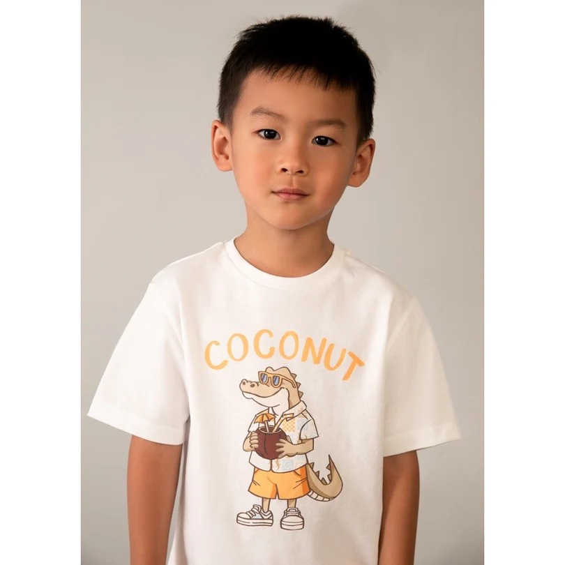 Mayoral Yazlık Erkek Timsah Desenli Kısa Kol T-shirt Ekru - 1