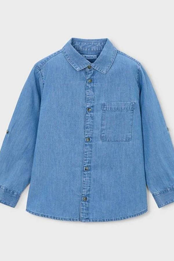 Mayoral Yazlık Erkek Uzun Kol Denim Gömlek Mavi - 1