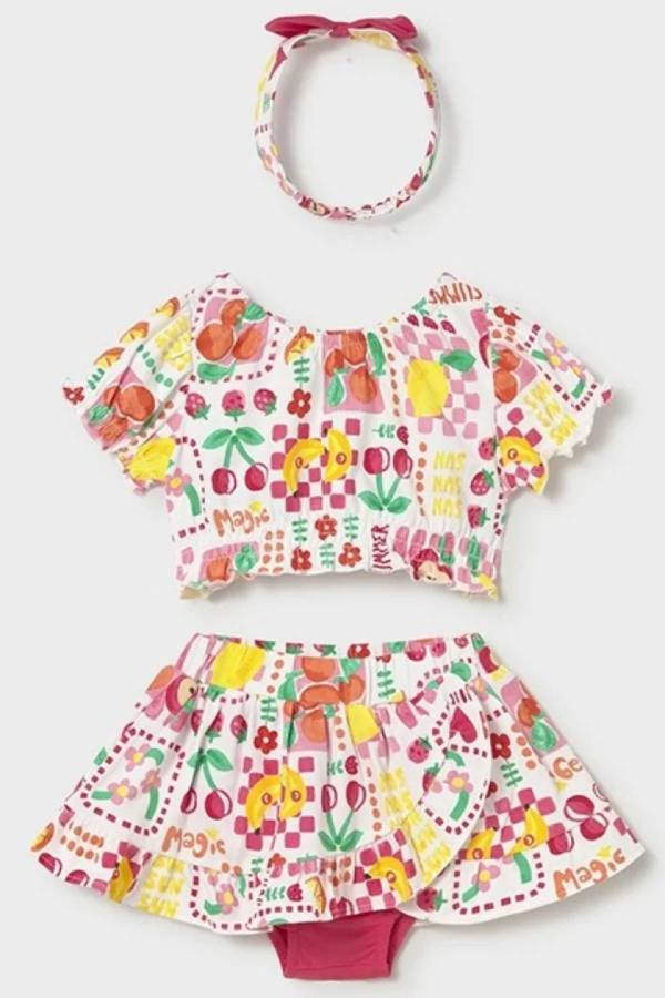 Mayoral Yazlık Kız Bebek Bluz Etek Bandana 3'lü Set - 1