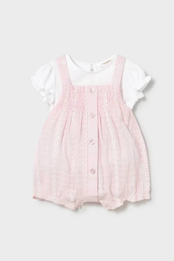 Mayoral Yazlık Kız Bebek Bluz Kısa Tulum Set Pembe - 1