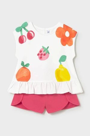 Mayoral Yazlık Kız Bebek Bluz Şort Set Beyaz