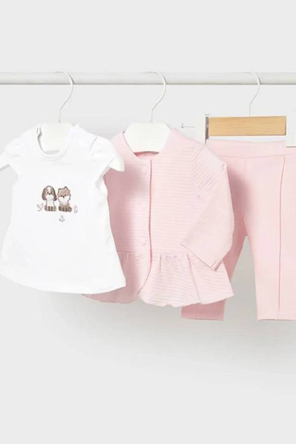 Mayoral Yazlık Kız Bebek Bluz Tayt Ceket 3'lü Set Pembe - 1