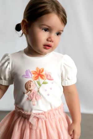Mayoral Yazlık Kız Bebek Kısa Kol T-shirt Ekru