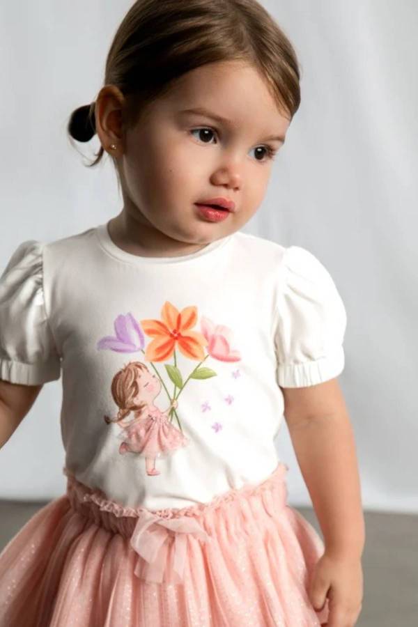Mayoral Yazlık Kız Bebek Kısa Kol T-shirt Ekru - 1