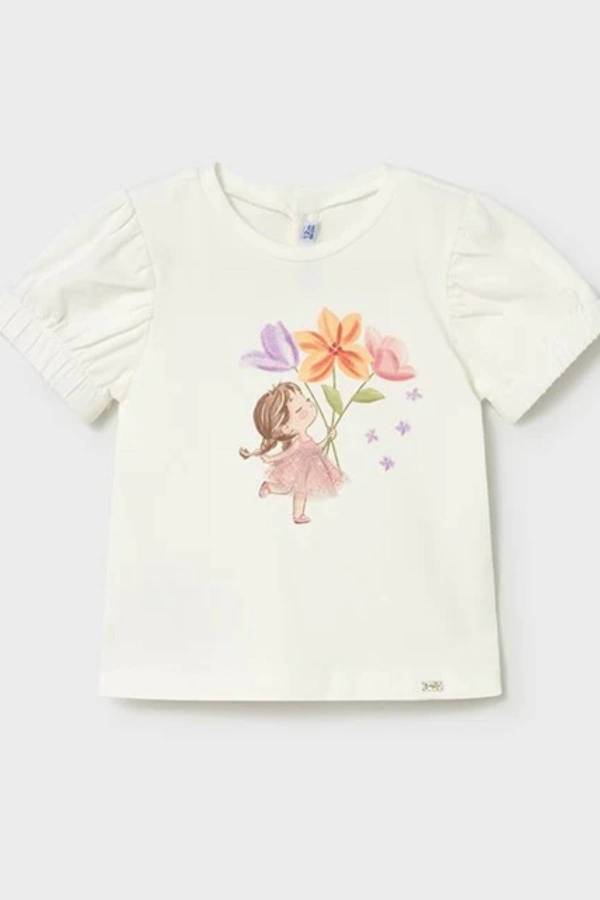 Mayoral Yazlık Kız Bebek Kısa Kol T-shirt Ekru - 4