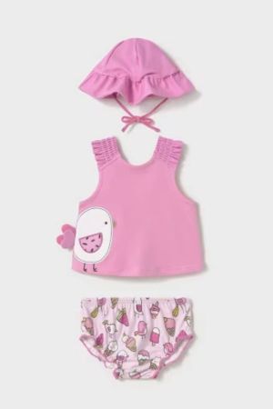 Yazlık Kız Bebek Mayo Şapka T-shrit 3'lü Set