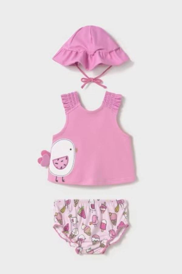 Yazlık Kız Bebek Mayo Şapka T-shrit 3'lü Set - 1