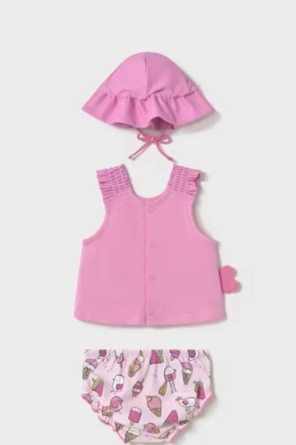 Yazlık Kız Bebek Mayo Şapka T-shrit 3'lü Set - 2