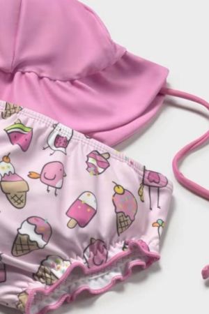 Yazlık Kız Bebek Mayo Şapka T-shrit 3'lü Set - 4